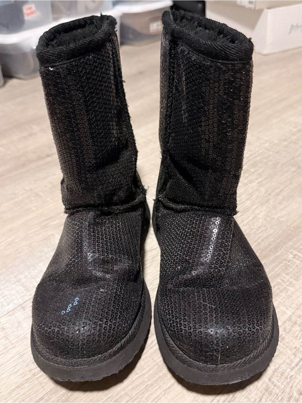 Black Sequin Mid-Calf Winter Boots